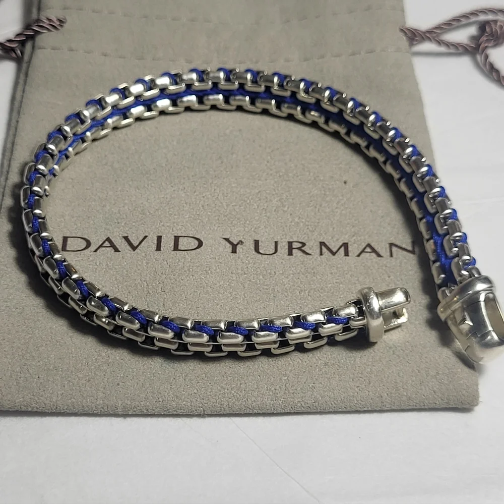 David Yurman Silver Box-Chain Bracelet with Blue Accents Authentic. # 229